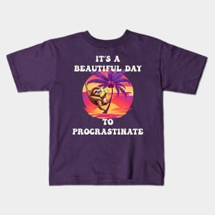 It's A Beautiful Day To Procrastinate Funny Sloth Kids T-Shirt